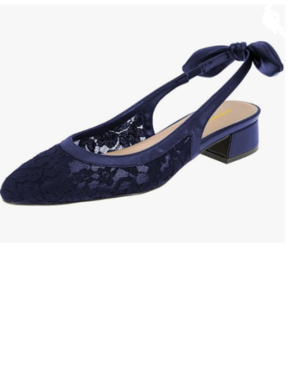 Maiyang Blue Almond Toe Flower Mesh Slingback Back Bowknot Block Low Heels Pumps